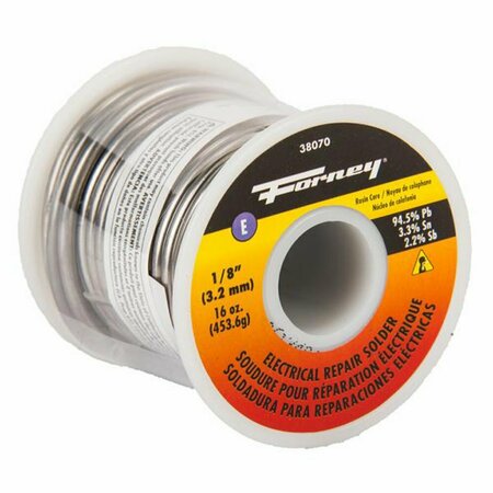 FORNEY Solder, Electrical Repair, Rosin Core, 1/8 in, 16 Ounce 38070